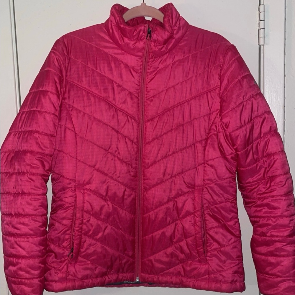 Columbia Pink Puffer Jacket with Quilted Design and Omni-heat